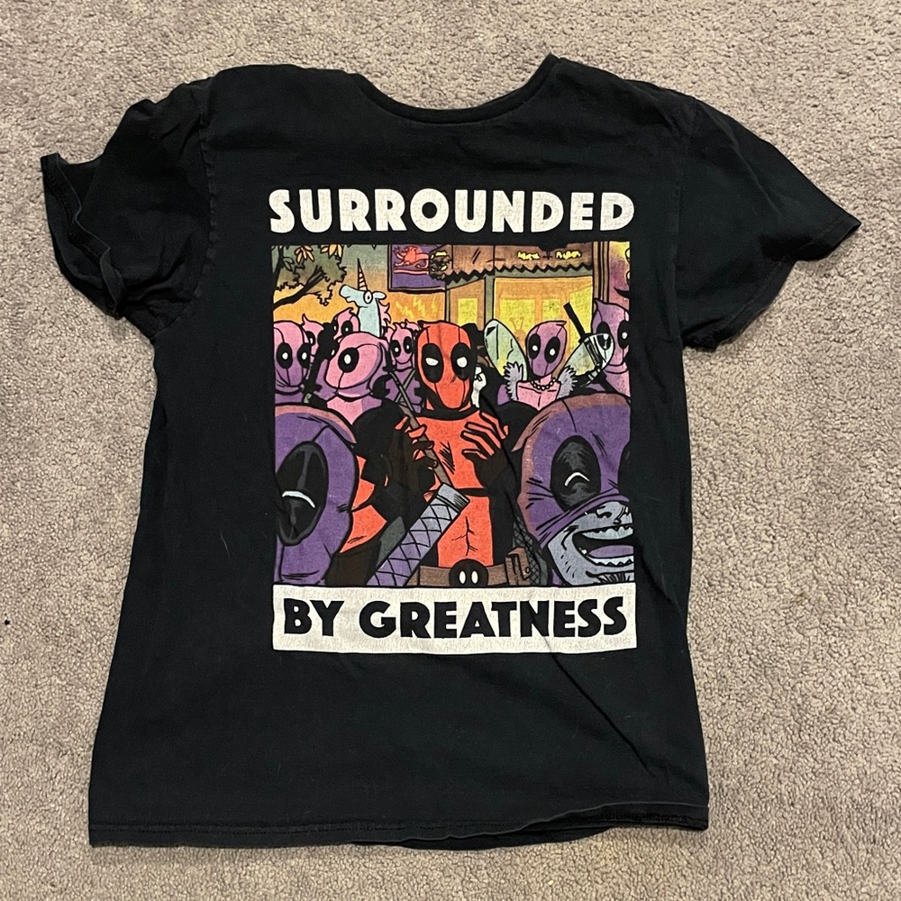 Marvel Black Tee with Deadpool Graphic